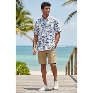 Chaps Men Performance Fishing Shirt XL Blue White Marlin Tropical Sun Protection
